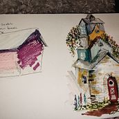 Final sketch fantasy house. Een project van  Architecturale illustratie,  Tekening,  Illustratie met inkt, Sketchbook y  Schetsen van Harmony Lowe - 29.11.2025