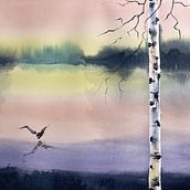 Paisaje con abedul y paisajes brumosos. Fine Arts, Painting, and Watercolor Painting project by María Castro - 01.08.2026