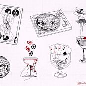 20s party flash tattoo. Un proyecto de Dibujo, Dibujo digital, Diseño de tatuajes, Diseño gráfico, Ilustración tradicional e Ilustración digital de Sofia Outor - 16.01.2026