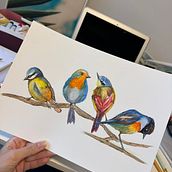 Final - Pássaros no galho. Traditional illustration, Watercolor Painting, and Naturalistic Illustration project by alinemonteirodecarvalho - 01.22.2026