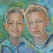 A colorful portrait of two brothers . Arte plastice, Ilustrație tradițională, Pictură în ulei și Pictura de Sanja - 01.30.2026