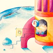 Moon landing. Design de personagens, Ilustração infantil, Desenho, Pintura, e Pintura em aquarela projeto de Sally Hay - 07.02.2026