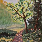 Childhood  forest path. Gouache Painting, Painting, Fine Arts, and Naturalistic Illustration project by Vita Blažaitienė - 03.19.2026