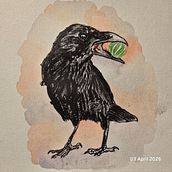Crow holding marble. . Esboçado, Criatividade, Desenho, Ilustração tradicional, e Sketchbook projeto de sjwsarahjane - 06.04.2026