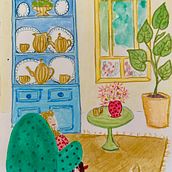 Cosy Sitting Room.. Un proyecto de Bocetado, Creatividad, Dibujo, Ilustración tradicional, Pintura a la acuarela, Pintura gouache y Sketchbook de alicekon - 28.04.2026