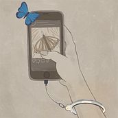 Social media handcuffs. Traditional illustration, Animation, Digital Illustration, Narrative, and Animated Illustration project by Michaela Stavova - 05.11.2026