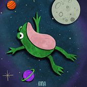 Rana cósmica . Ilustração digital, Desenho, Artesanato, Design gráfico, Design de personagens, e Criatividade projeto de Daniela Padilla - 30.05.2026