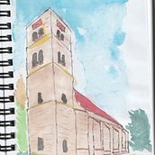 Church in France. Drawing, Watercolor Painting, Architectural Illustration, Sketchbook, Ink Illustration, and Sketching project by leenkierousseau - 06.09.2026