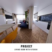 Living room with kitchen . 3D, Design de interiores, Modelagem 3D, e 3D Design projeto de Kristýna Hrášková - 08.07.2026