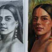 Retrato de indigena colombiana. Fine Arts, Painting, Portrait Drawing, and Oil Painting project by Oscar Acevedo - 07.23.2026