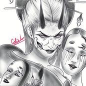 Oni Orian y mascaras Noh. Design, Fine Arts, Graphic Design, Drawing, and Digital Illustration project by roxls - 08.04.2026