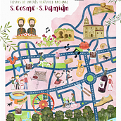 Mapa ilustrado de fiestas. Ilustração tradicional, Infografia, Desenho, Ilustração digital, e Pintura digital projeto de Sara Ruiz-Alejos Sáenz - 15.09.2026