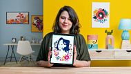 Retrato ilustrado com elementos botânicos. Curso de Ilustração por Isadora Zeferino