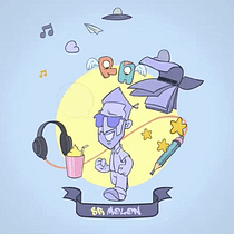 Personaje animado con objetos creativos