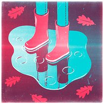Botas de lluvia y charco estilizado