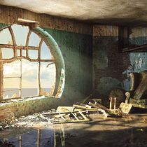 Habitación abandonada con ventana circular