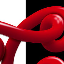 Bucle tipográfico rojo sobre fondo bicolor