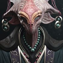 Chamán alienígena con collar de perlas