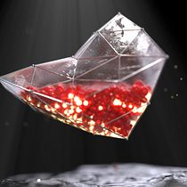Cristal geométrico flotante con granos rojizos