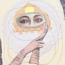 Ojos bordados sobre collage circular