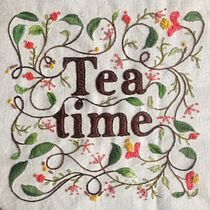 Tea time bordado floral en tela
