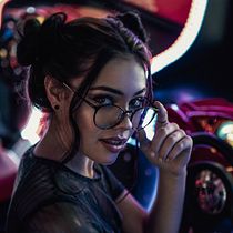 Retrato nocturno en luz neón con gafas