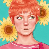 Chica pelirroja con girasoles