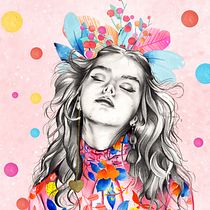 Mujer con flores y acuarela