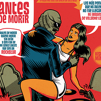 Monstruo y mujer en póster pop