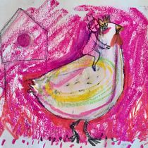 Rey montado en gallina rosa (pastel)