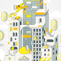 Corporate illustration with vitamin C: (Micromundo) Ciudad-Lemon