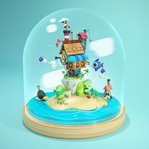 Isla faro en miniatura estilo juguete