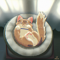 Gato dormido en cama mullida