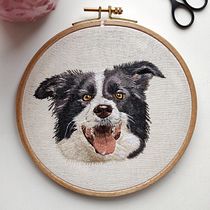 Border Collie feliz bordado realista