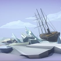 Endurance shipwreck.  Escenario low poly con Blender y Unity.