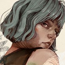 Mirada sobre el hombro, cabello turquesa