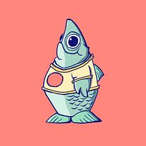 Pescado robot estilo retro ilustrado