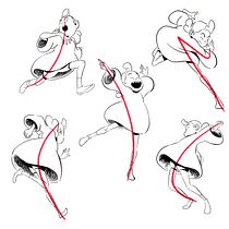 Estudos de poses animadas com linha de ação