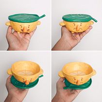 Taza limón con tapa hoja hecha a mano