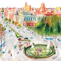 gouache con MARU GODAS. Plaza de Cibeles en Madrid.