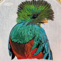 Pájaro colorido bordado a mano