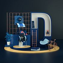 Composición 3D con objetos cotidianos