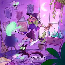 Bruja joven practicando magia musical