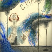 Niña con carta y cabellos azules