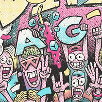 Multitud divertida en estilo lowbrow