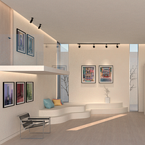 Sala minimalista con gradería curva
