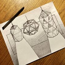 Lámparas geométricas en tinta sobre papel