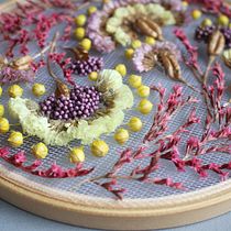 Flowers on tulle embroidery 8" hoop