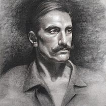 Retrato con bigote en carboncillo