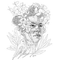 Retrato en tinta con colibríes